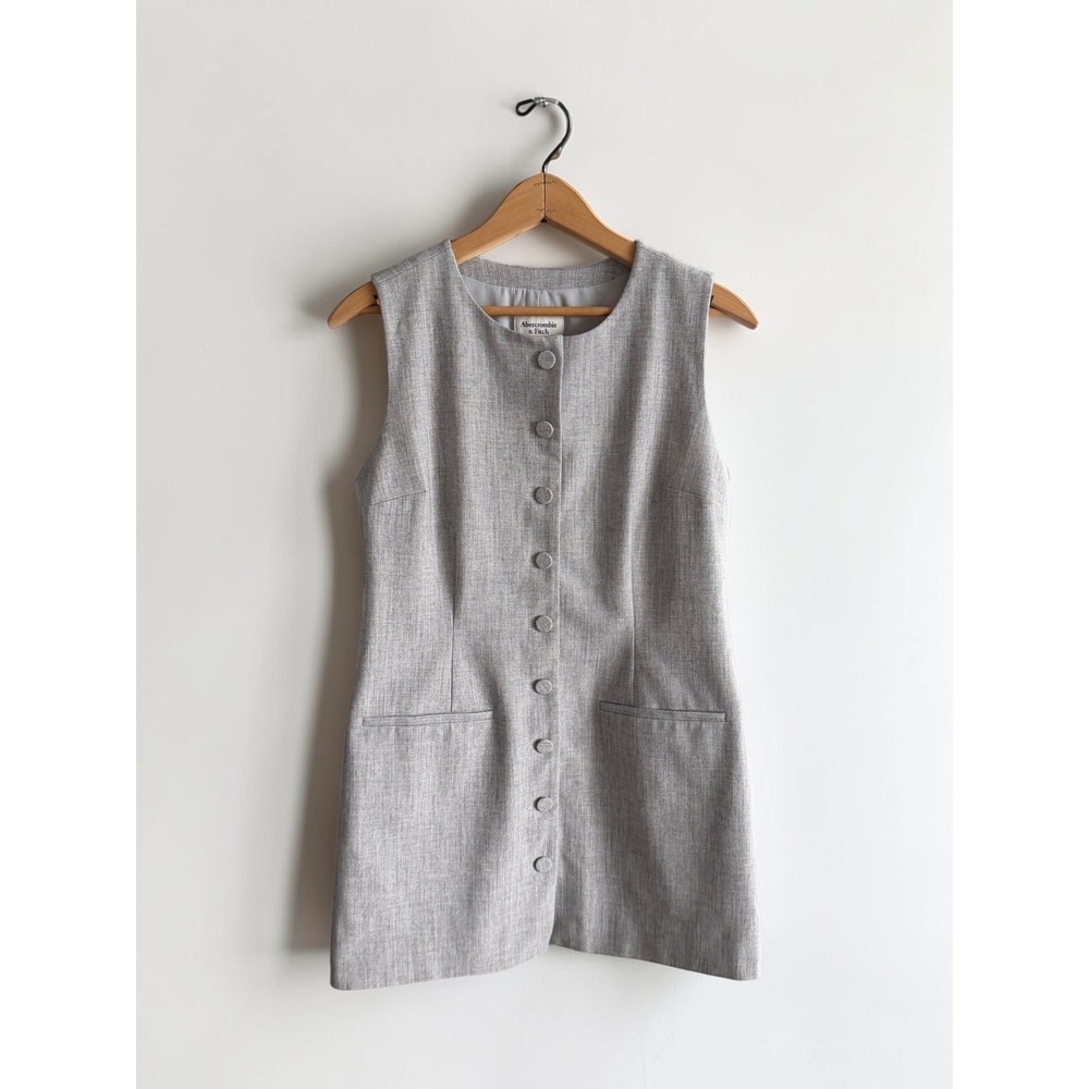 Abercrombie & Fitch Grey Button Front Sleeveless Mini Dress Petite Small Pockets